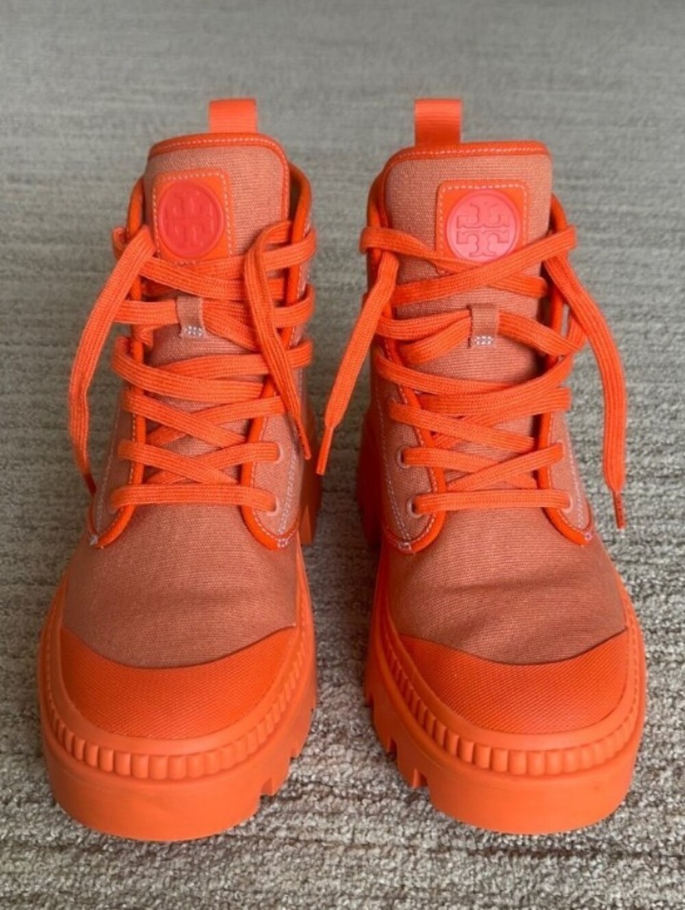 Tory Burch Orange Platform Lace-Up Boots